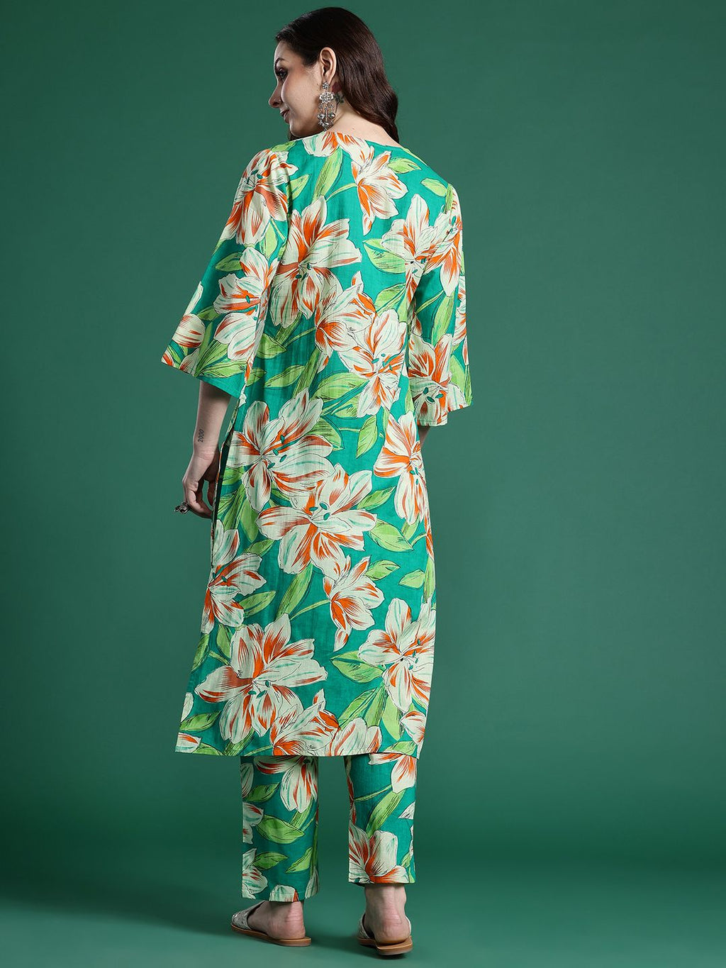 Indo Era Women Floral Printed Regular Pure Cotton Kurta with Trousers - Distacart