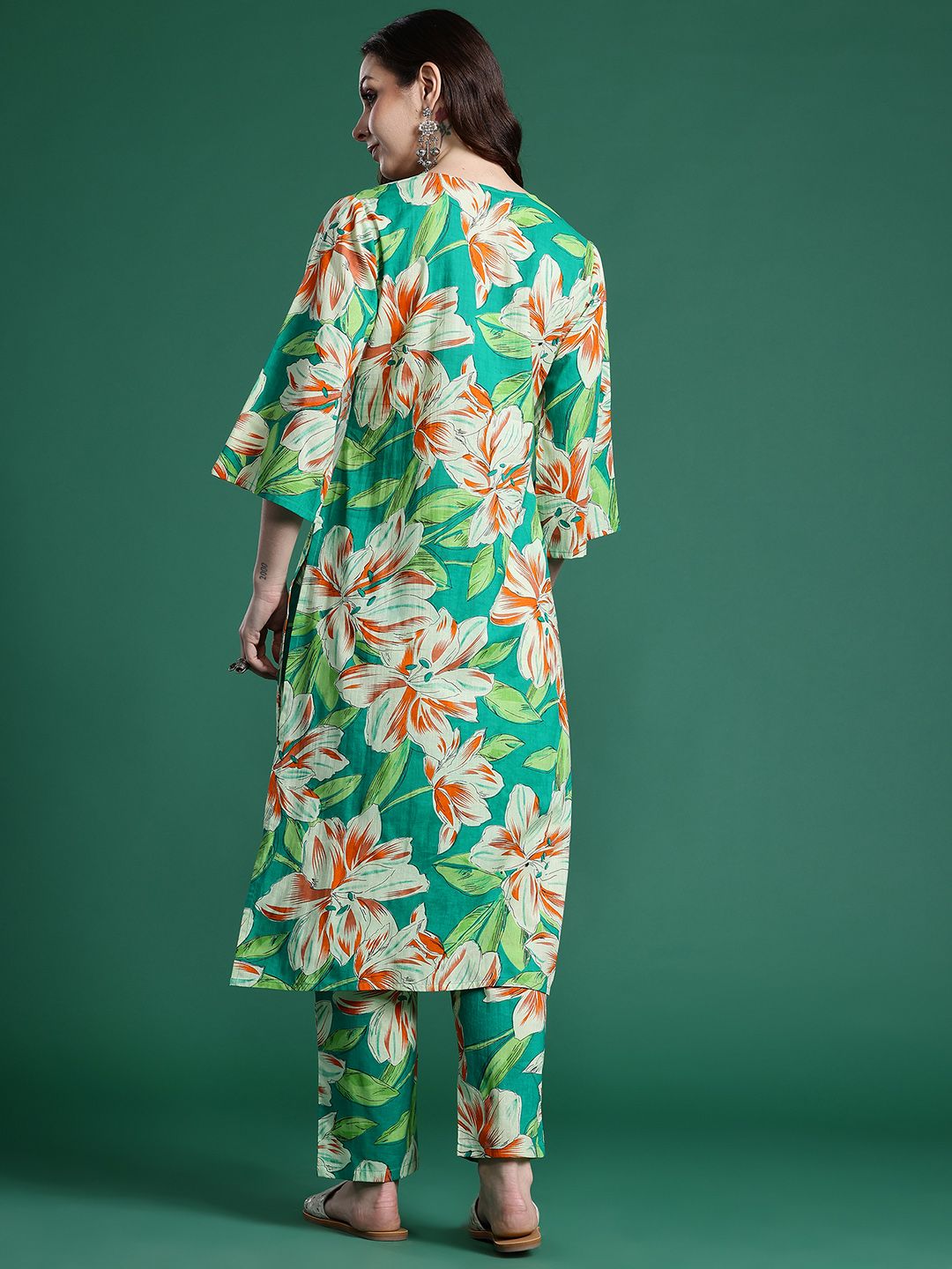 Indo Era Women Floral Printed Regular Pure Cotton Kurta with Trousers - Distacart