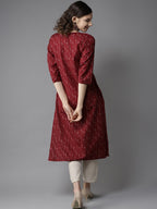 HERE&NOW Women Maroon & Off-White Printed Straight Kurta
