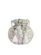 Masq Green & White Embellished Embroidered Potli Clutch - Distacart
