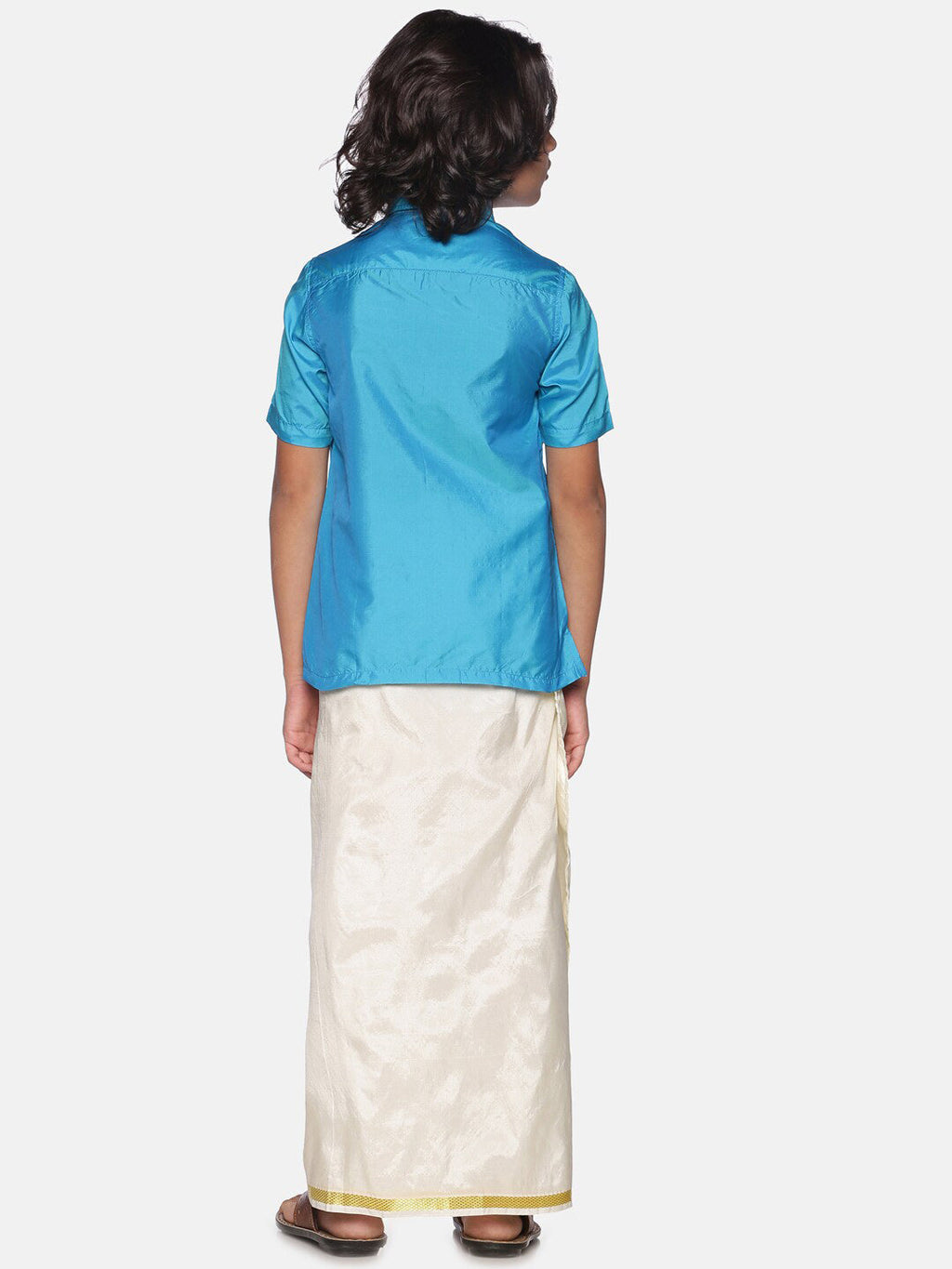 Sethukrishna Boys Turquoise Blue & White Shirt with Dhoti