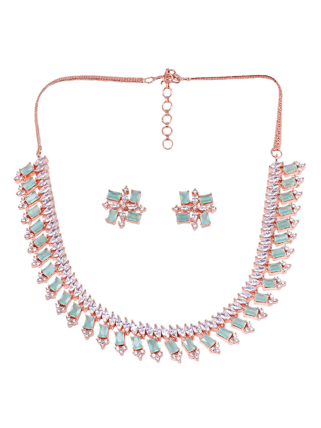 Saraf RS Jewellery Sea Green & Rose Gold-Plated American Diamond Studded Jewellery Set - Distacart