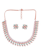 Saraf RS Jewellery Sea Green & Rose Gold-Plated American Diamond Studded Jewellery Set - Distacart