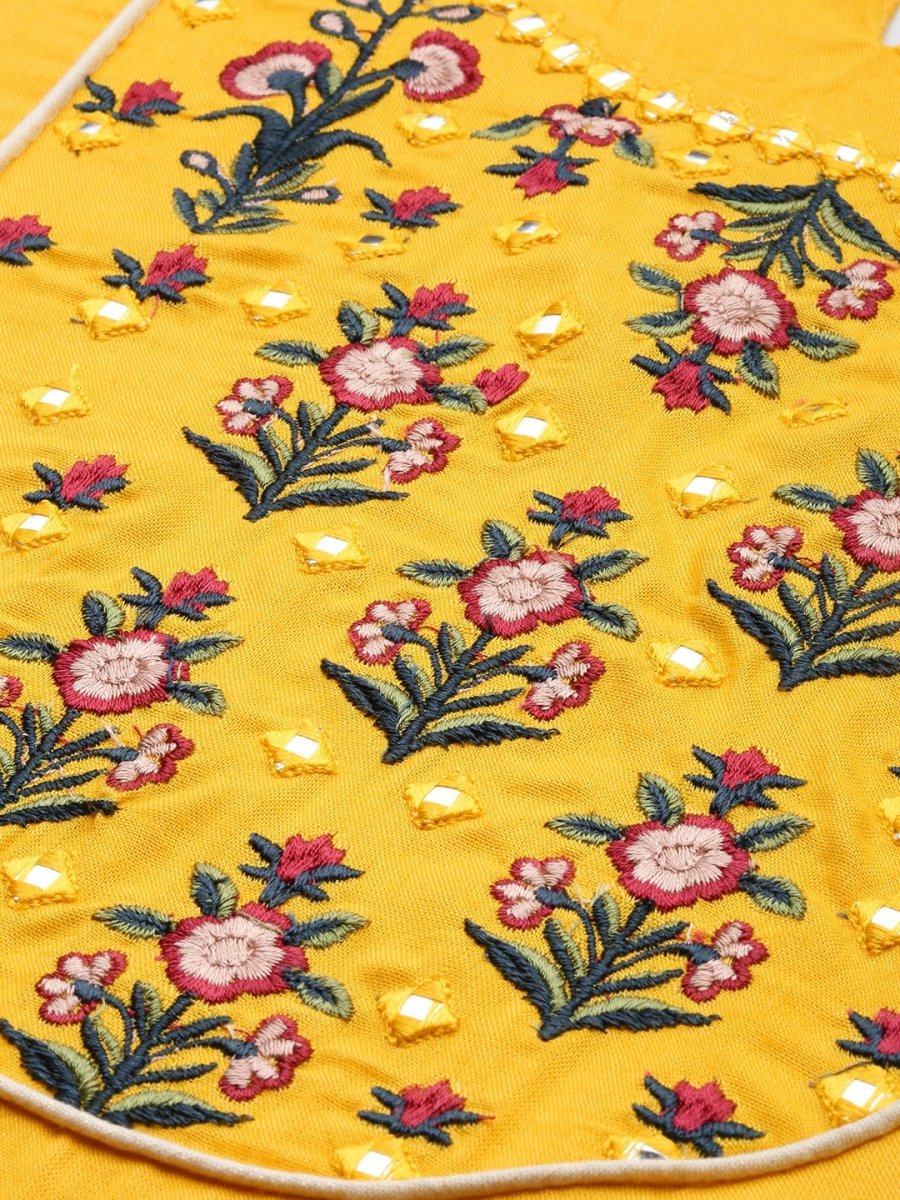 All About You Women Yellow & Beige Embroidered Kurta with Palazzos