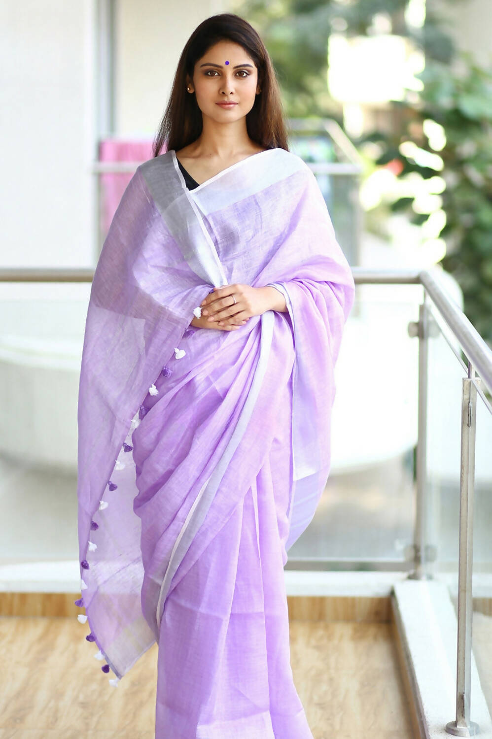 Very Much Indian Pure Linen Saree With Sleek Border And Exclusive Design - Lavender - Distacart