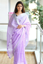 Very Much Indian Pure Linen Saree With Sleek Border And Exclusive Design - Lavender - Distacart