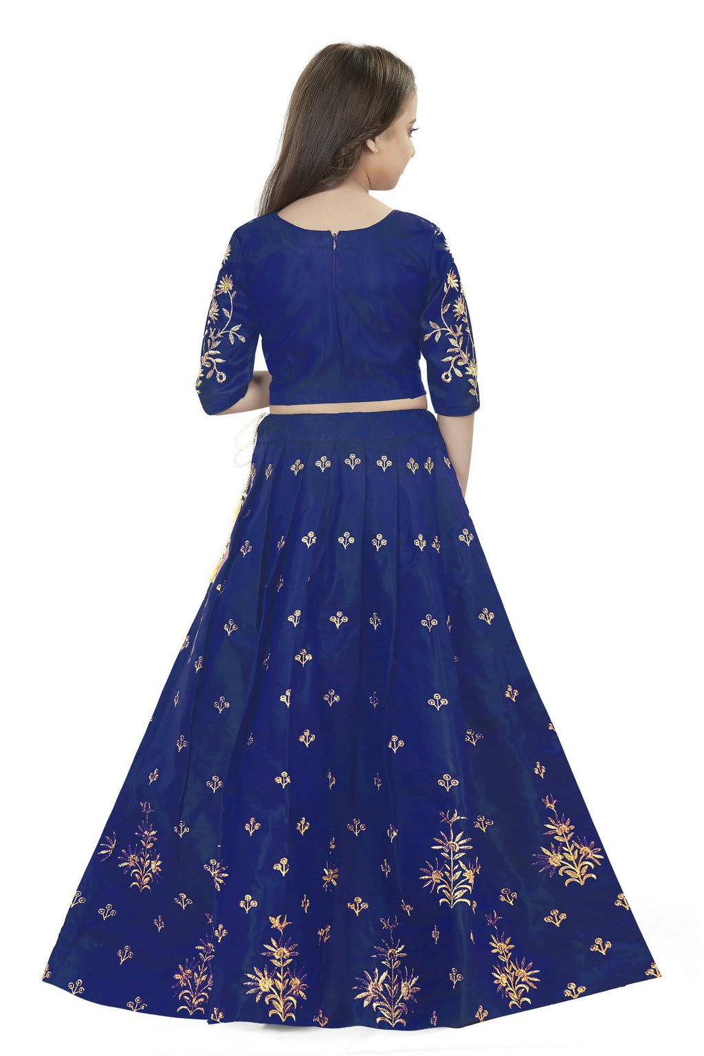 Dwiden Royal Blue Rohini Tafetta Sattin Semi-Stitched Girl's Lehenga Choli