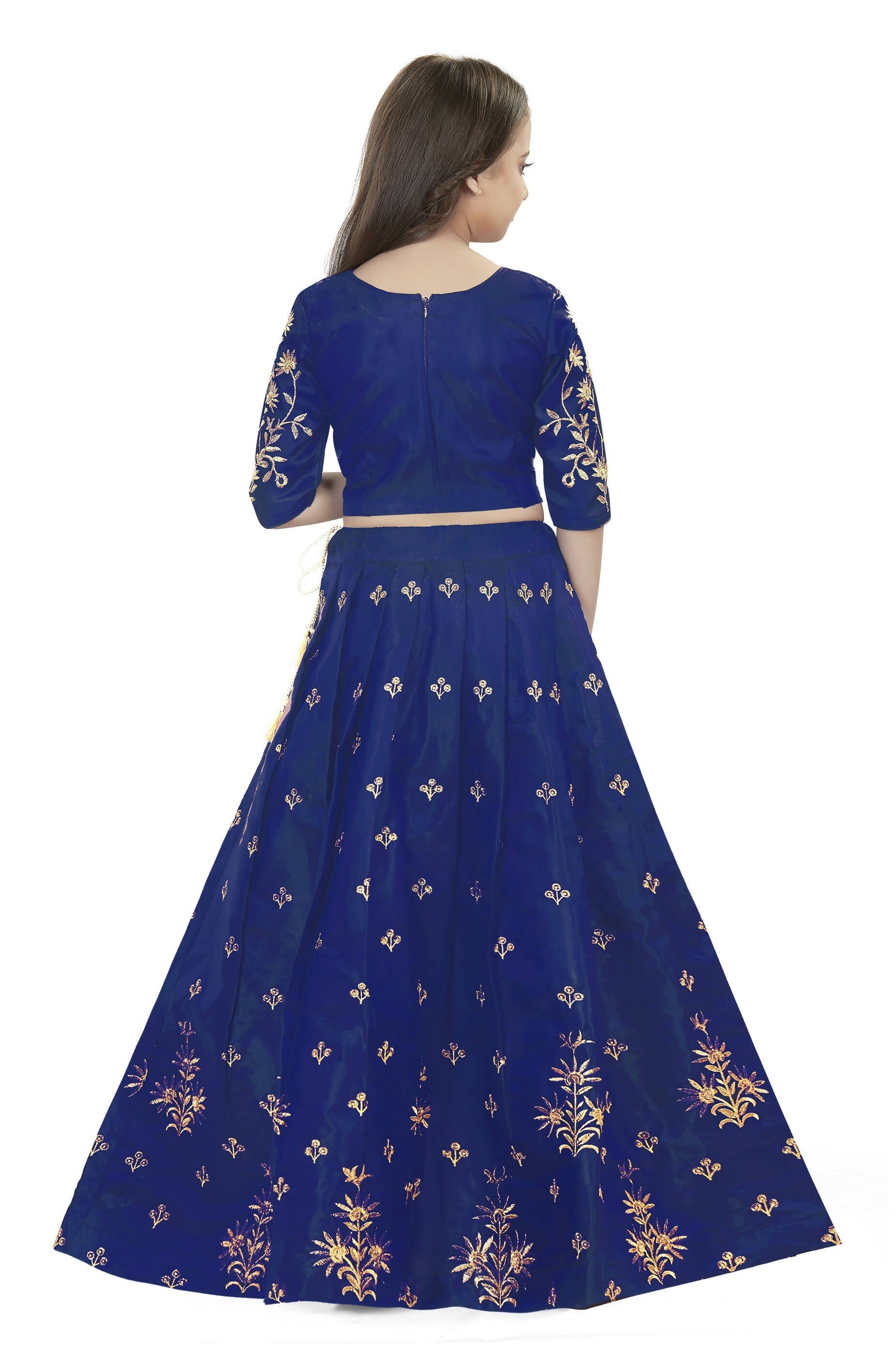 Dwiden Royal Blue Rohini Tafetta Sattin Semi-Stitched Girl's Lehenga Choli