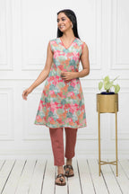 Myshka Women Multi Floral Rayon A-Line V-Neck Kurtis - Distacart