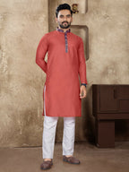 Anaita Peach Linen Silk Straight Kurta