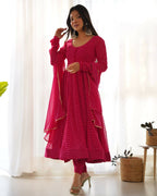 Lehenga Mart Designer Anarkali Suit With Kurta, Pant, Dupatta For Women-Rani Pink - Distacart