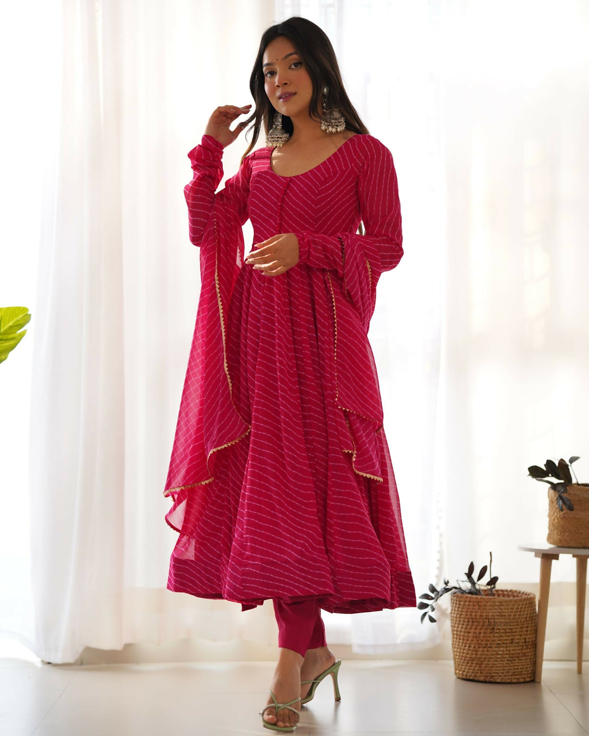 Lehenga Mart Designer Anarkali Suit With Kurta, Pant, Dupatta For Women-Rani Pink - Distacart