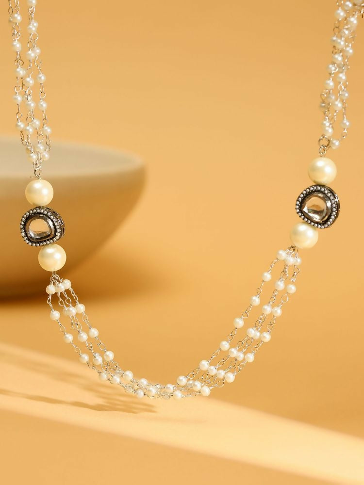 White Rhodium Plated Kundan Neckalce - Ruby Raang
