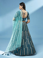House of Panchhi Teal Pure Georgette Sequinse Work Lehenga & Blouse with Dupatta