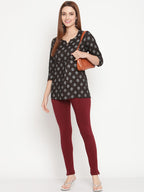 TAG 7 Set Of 2 Maroon & Navy Blue Solid Leggings