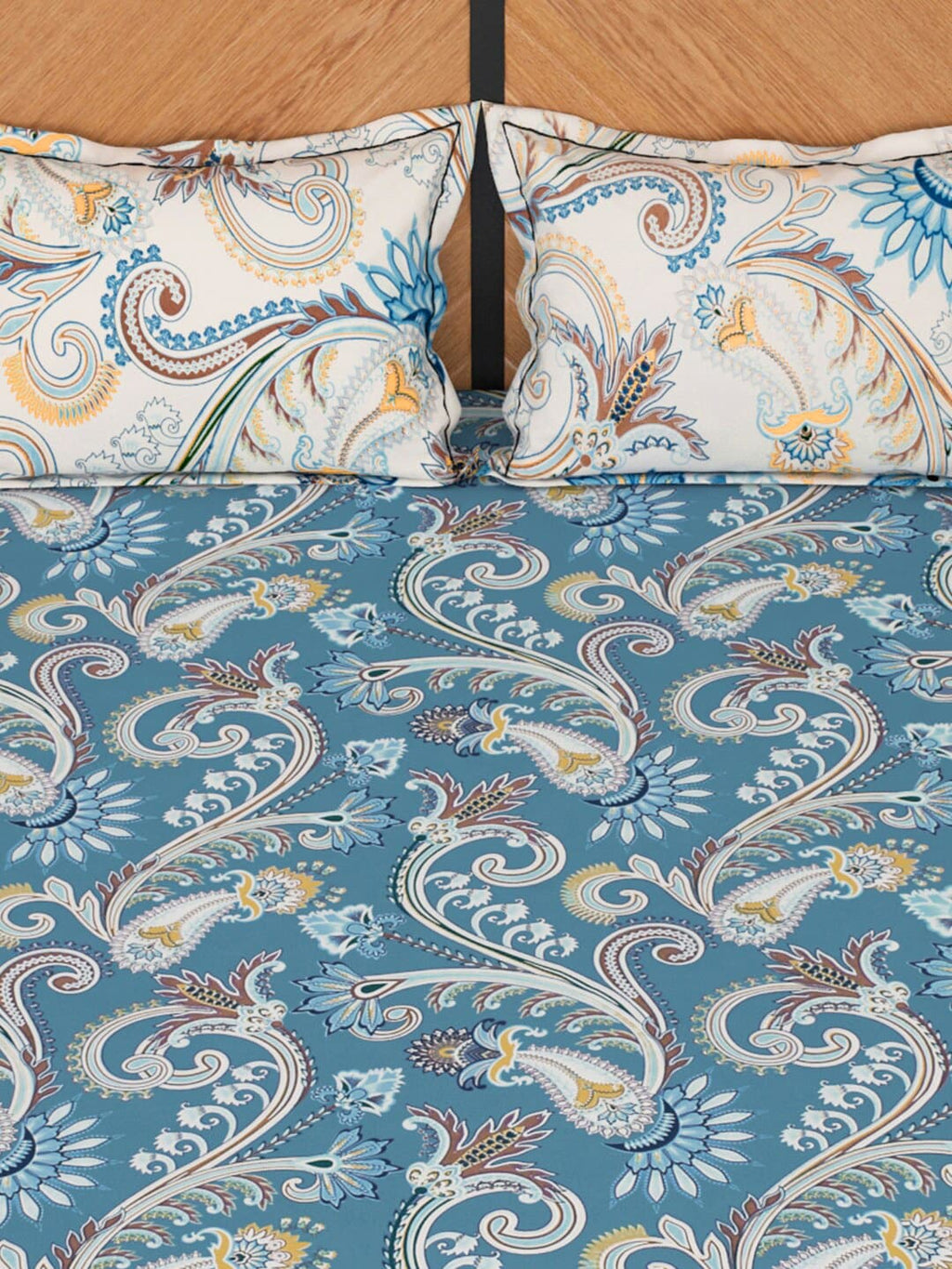 Story@home Blue & Cream-Coloured Ethnic Motifs 180 TC Queen Bedsheet With 2 Pillow Covers