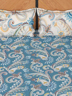 Story@home Blue & Cream-Coloured Ethnic Motifs 180 TC Queen Bedsheet With 2 Pillow Covers