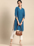 Sangria Women V-Neck Thread Work Kurta