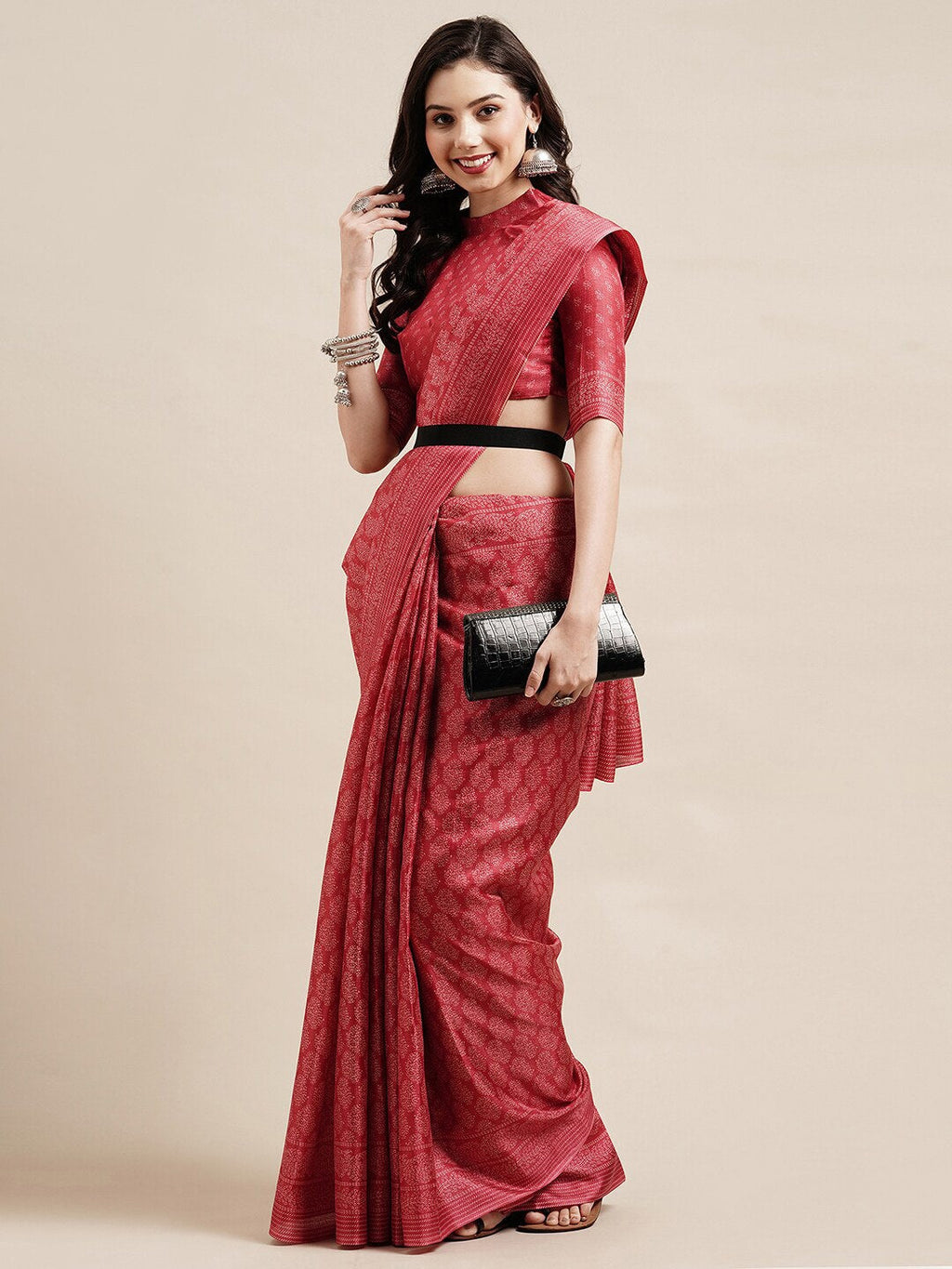 Saree Mall Red & Off White Floral Art Silk Sarees