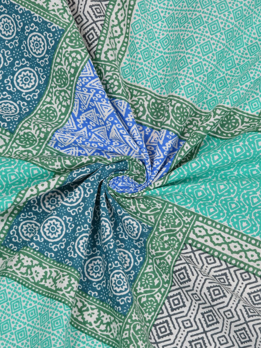 LIVING ROOTS Blue & Green Jaipur Printed 210 TC King Bedsheet with 2 Pillow Covers - Distacart