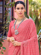 Saree Mall Abstract Printed Beads And Stones Pure Georgette Sarees - Distacart
