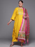 Sztori Plus Size Yoke Design Pure Cotton Kurta With Trousers & Dupatta - Distacart