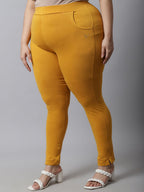 TAG 7 Women Plus Size Mustard Solid Leggings