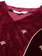 All About You Women Velvet Finish Woven Design Regular Kurta with Palazzos & Dupatta