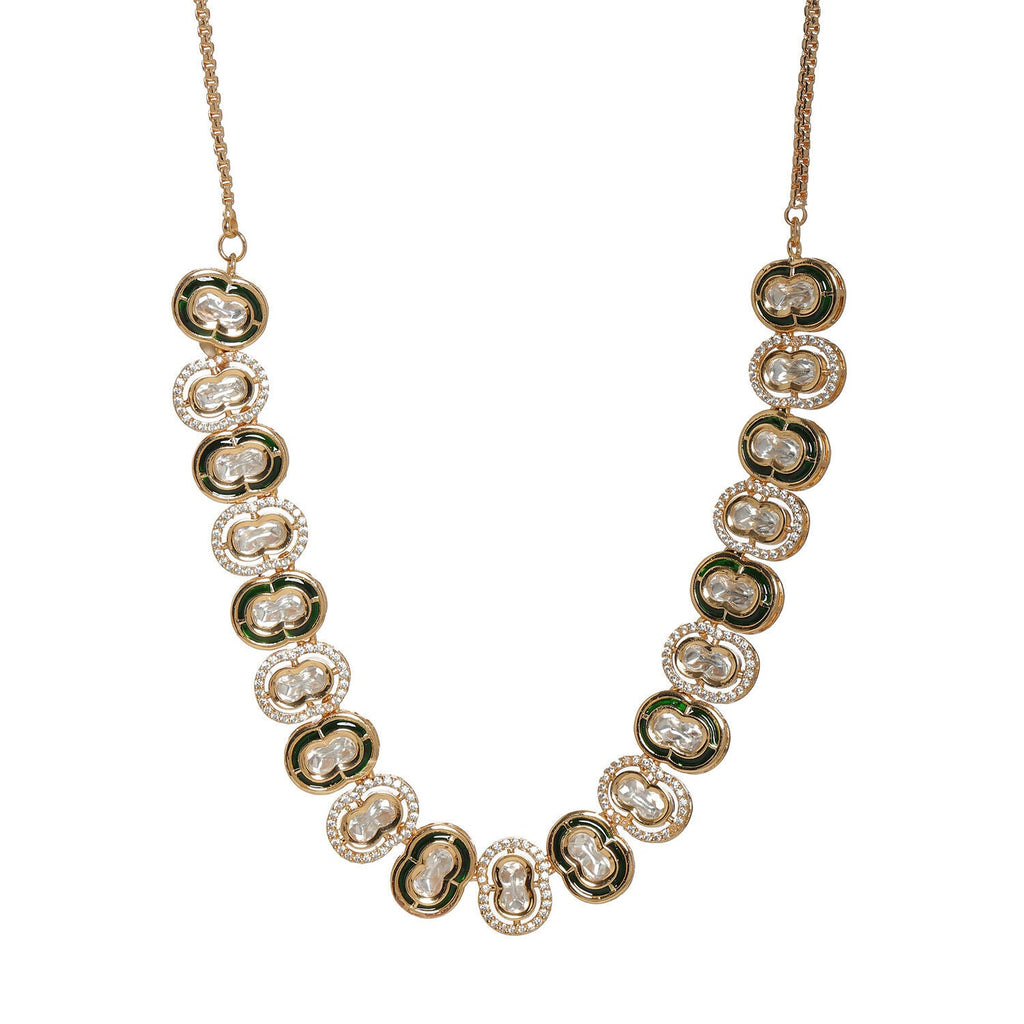 Double Mufli (peanut) Meenakari and Diamond Neckpiece (Gold) - Ruby Raang