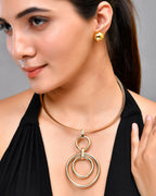 VOJ Gold-Polished Western Hasli with Studs Earrings Set