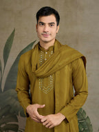 Vastranavya Rust Yellow Exclusive Viscose Rayon Festival Wear Real Mirror Work Kurta with Dupatta