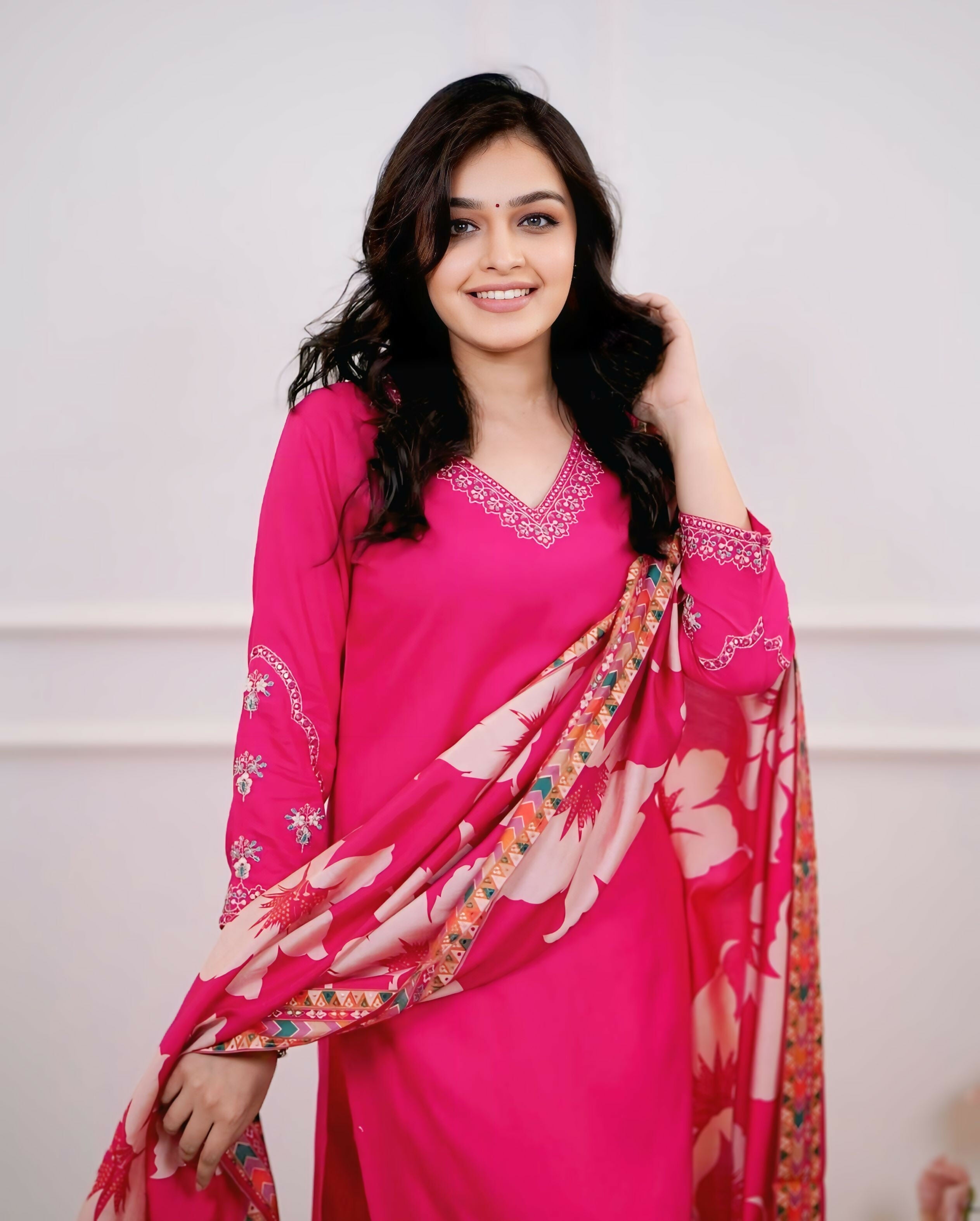 The52 Pink Women's Beautiful Viscose Silk Fabric Embroidered Work Straight Kurta Pant and Dupatta Set - Distacart