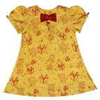 Mhyssa Puffed Sleeves A line Yellow and Red Printed Frock