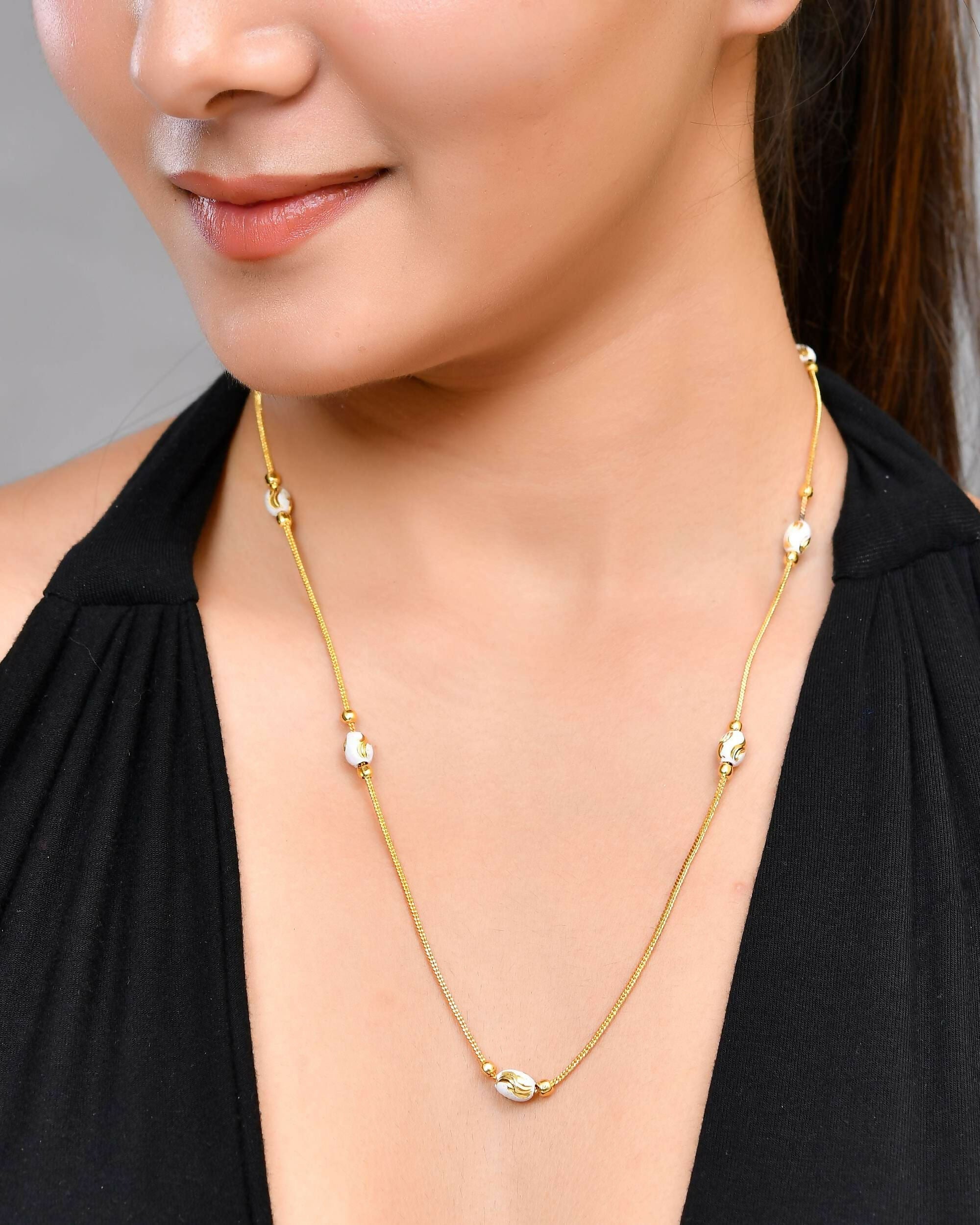 VOJ Gold-Polished Chain with White Hand Crafted Beads