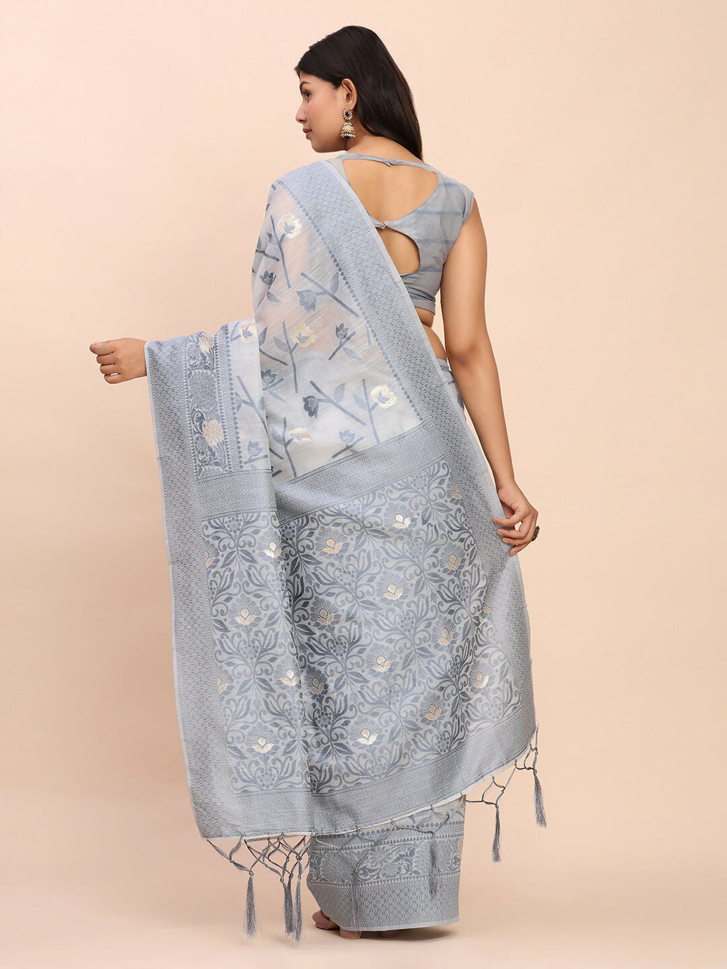 Shree Shyam Fashion Linen Cotton Grey Saree - Distacart