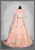 Peach Net, Satin Silk Cord And Sequins Floral Embroidery Semi-Stitched Lehenga Choli - Nimaya Kangan