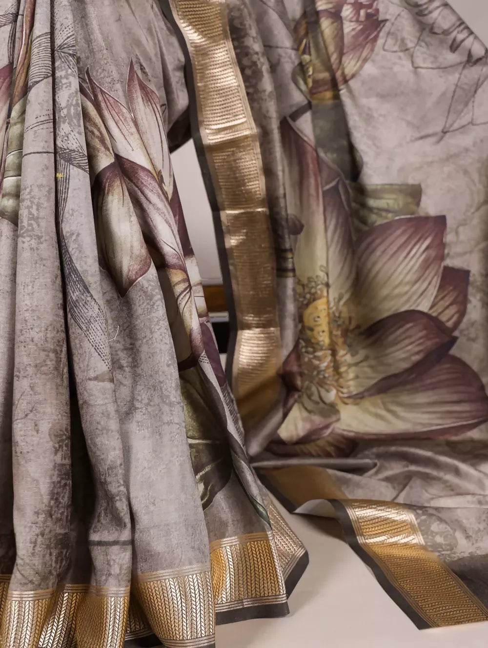 Vastranavya Mehendi Tussar Silk Printed with Viscose Border Saree with Unstitched Blouse - Distacart