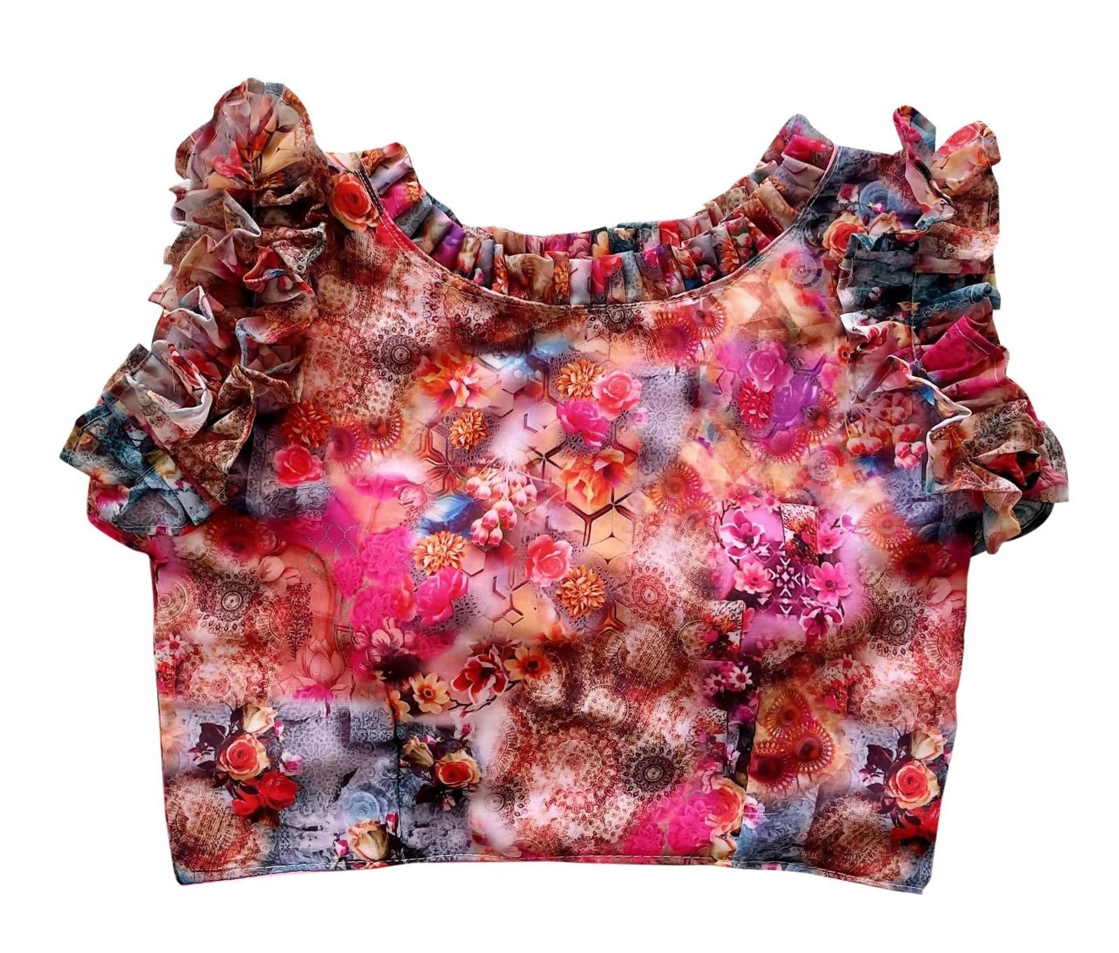 Vamika Multicolor Georgette Frill Blouse - Distacart