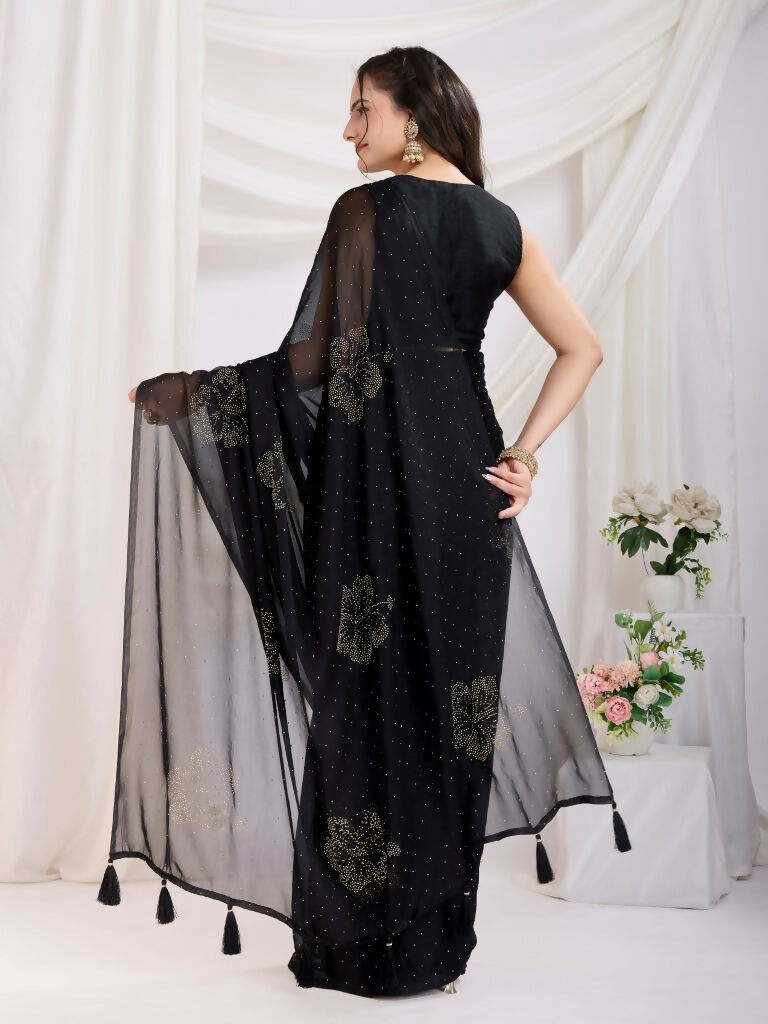 Black Rangoli Silk Diamond Work Ready To Wear Saree - Tamana