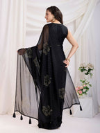 Black Rangoli Silk Diamond Work Ready To Wear Saree - Tamana