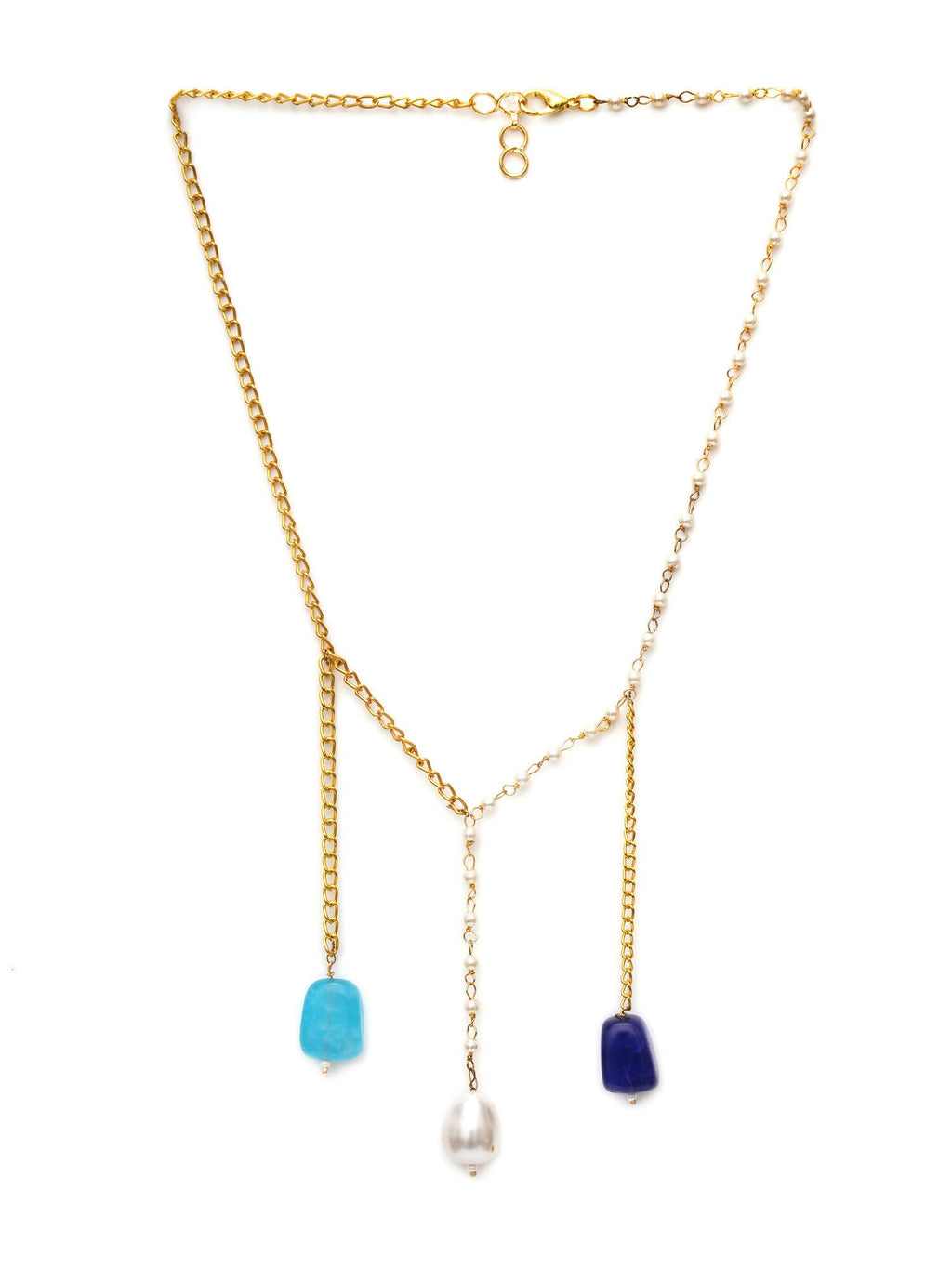 Long Pearl and Gold Chain Neckpiece (Gold) - Ruby Raang