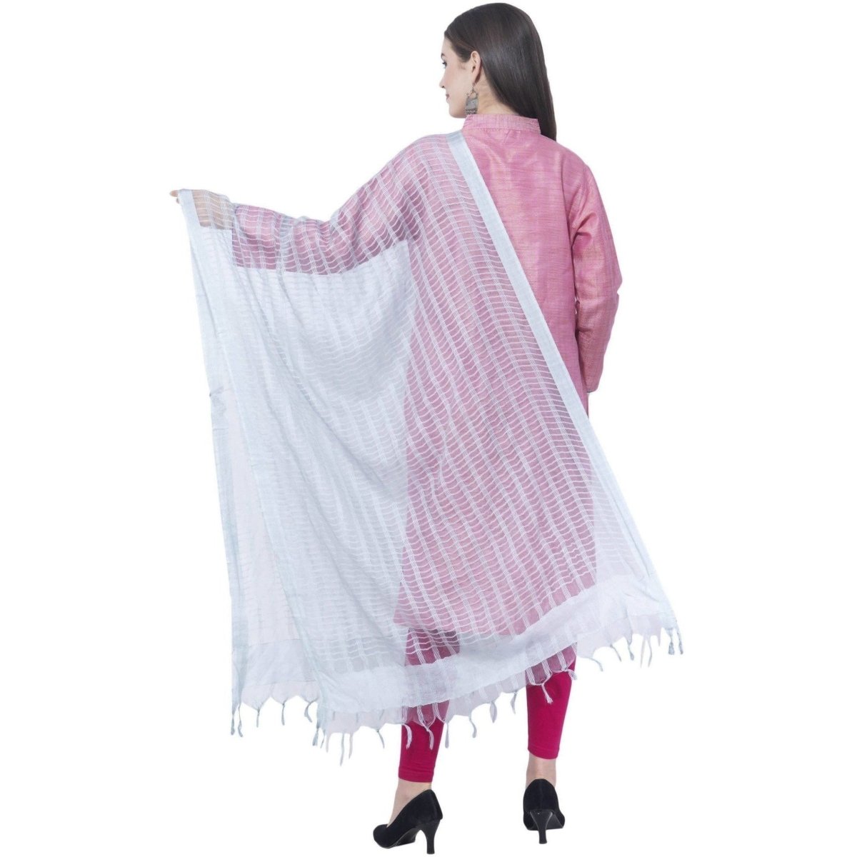 A R SILK White Color Regular dupatta Cota cotton Dupattas and Chunnis