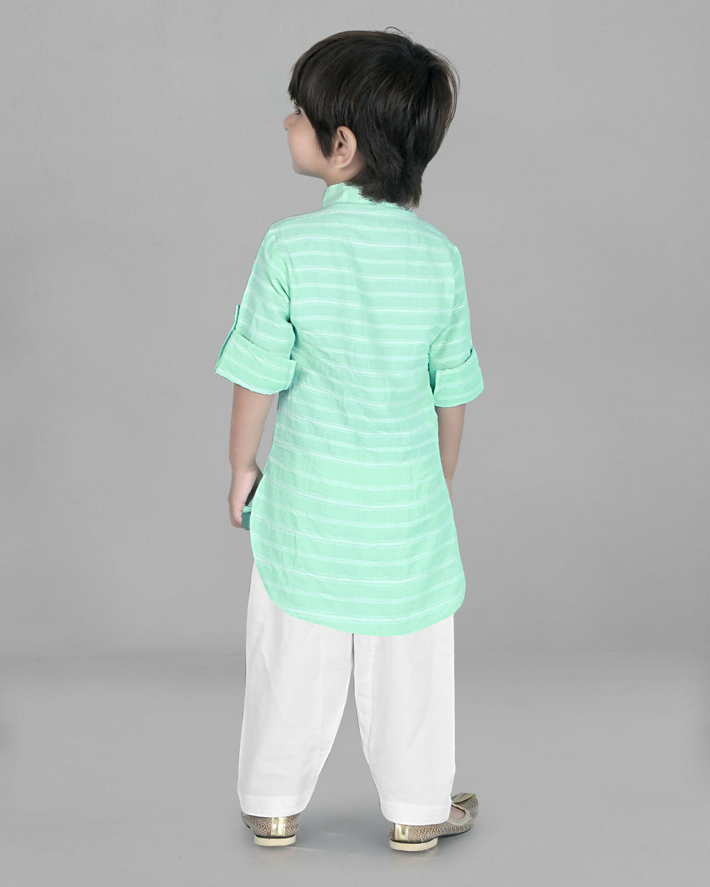 Joban Fashion Kids Island Cotton Full Sleeves Striped Kurta and Pyjama- Sea Green - Distacart