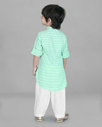 Joban Fashion Kids Island Cotton Full Sleeves Striped Kurta and Pyjama- Sea Green - Distacart
