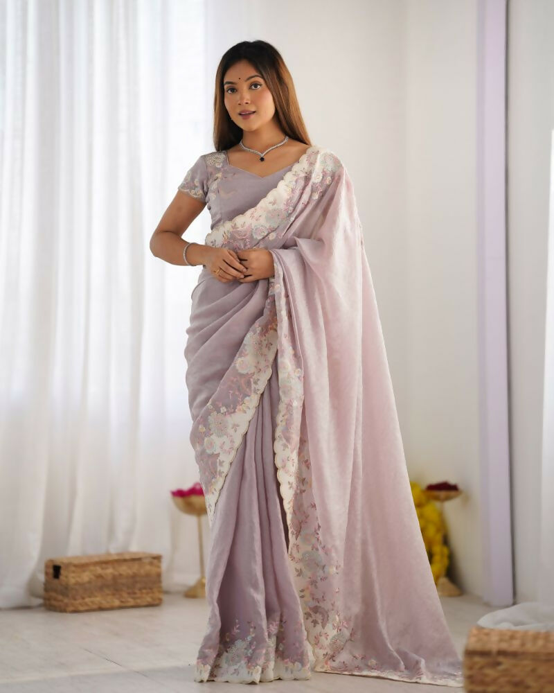 Vamsee Inaya Lavender Silky Crush Saree