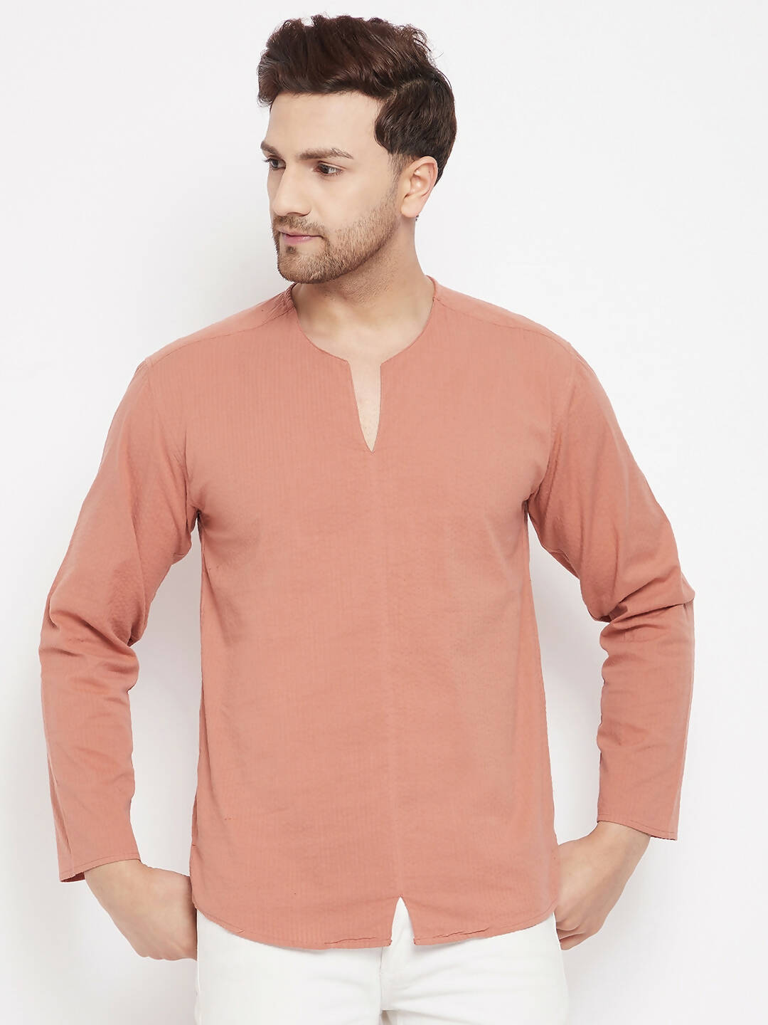 Even Apparels Brown Pure Cotton Men's Kurta With Slit Neckline - Distacart