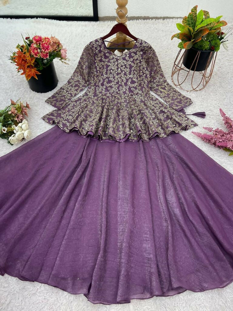 Teeya Creation Purple Color Crunchy Silk Embroidery Work Festiwal Wear Salwar Suit - Distacart