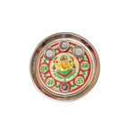 Tied Ribbons Red & Green Printed Pooja Thali With Attached Incense Diya Tilak Holder