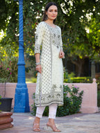 Juniper Women's Green Rayon Staple Kalamkari Floral Placement Printed Kurta - Distacart