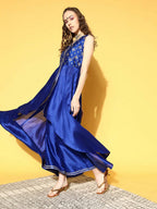 Ahalyaa Women Royal Blue Colour Poly Silk Printed Kurta Palazzo Set - Distacart